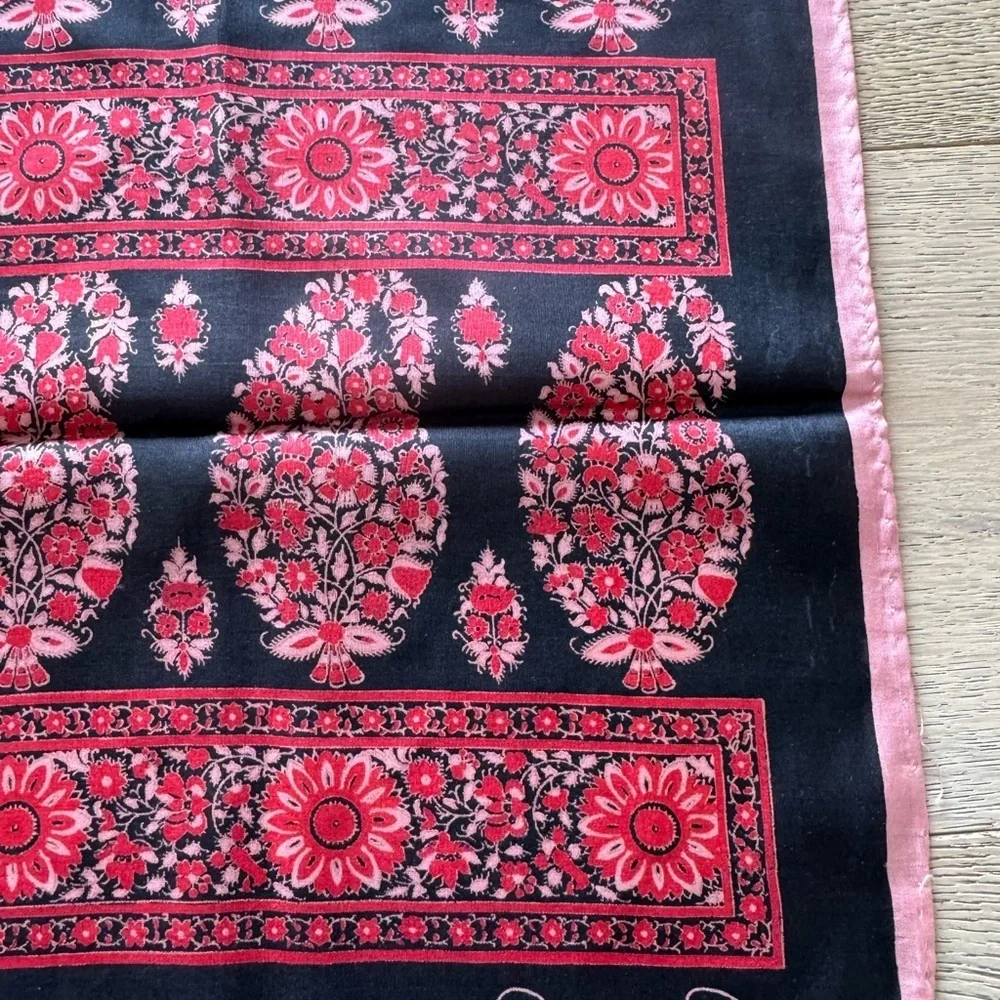 Vintage Oscar de la Renta Silk Scarf - Black & Fuchsia Paisley Floral Motif